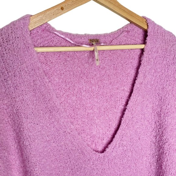 Free People Barbie Pink Alpaca Blend V-Neck Oversize Sweater Slouch XS Lagenlook - Picture 2 of 11